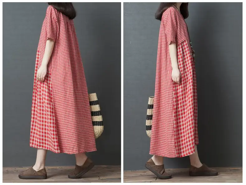Women's Black White Checkered Long Dress Large — feature 13