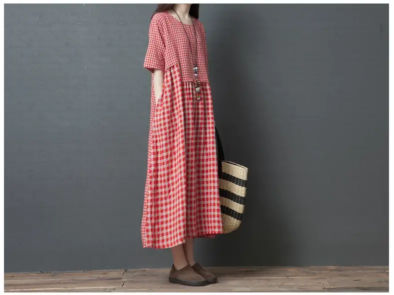 Women's Black White Checkered Long Dress Large — feature 14