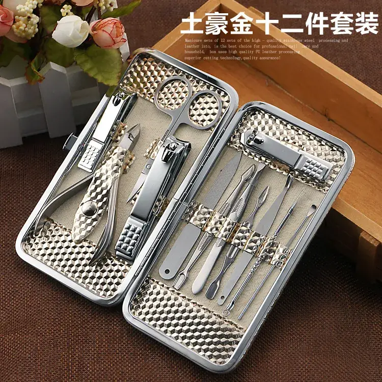 Stainless Steel Nail Clippers Set 12 Pcs Gold Finish