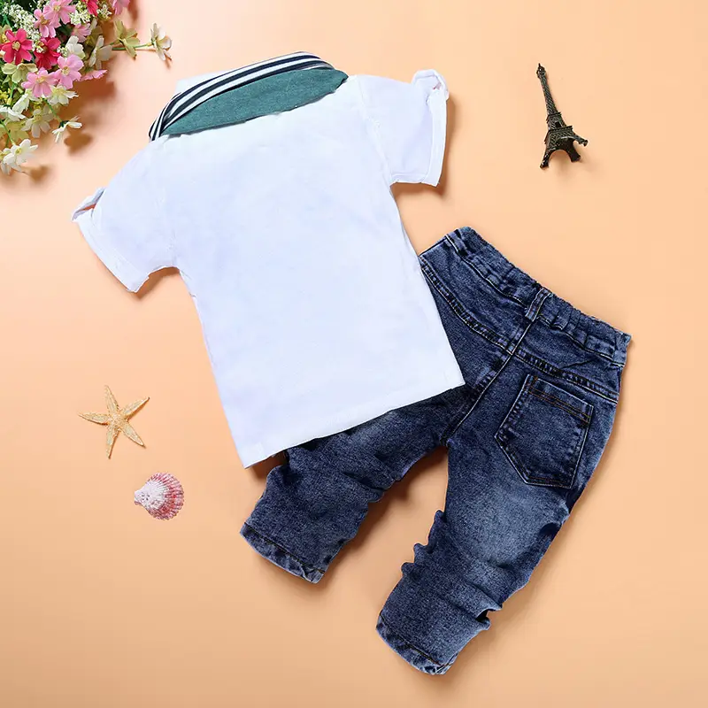 Kids Boys Three-Piece T-Shirt Jeans Scarf Set - Image 5