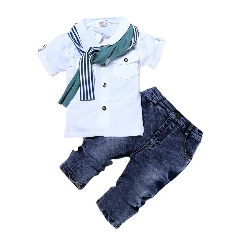 Kids Boys Three-Piece T-Shirt Jeans Scarf Set - Image 6