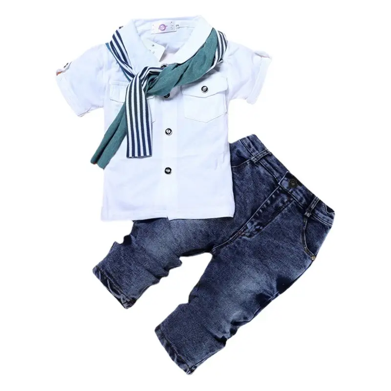 Kids Boys Three-Piece T-Shirt Jeans Scarf Set