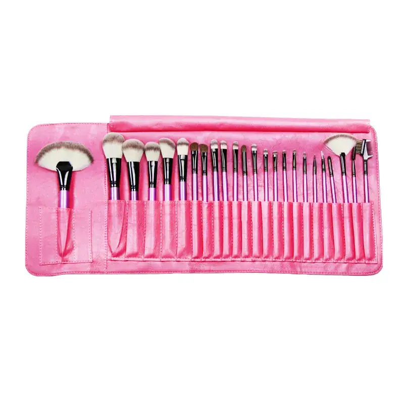24-Piece Purple PU Makeup Brushes Set - Image 3