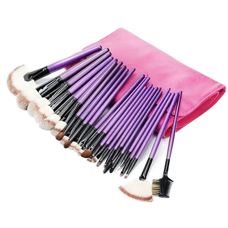 24-Piece Purple PU Makeup Brushes Set