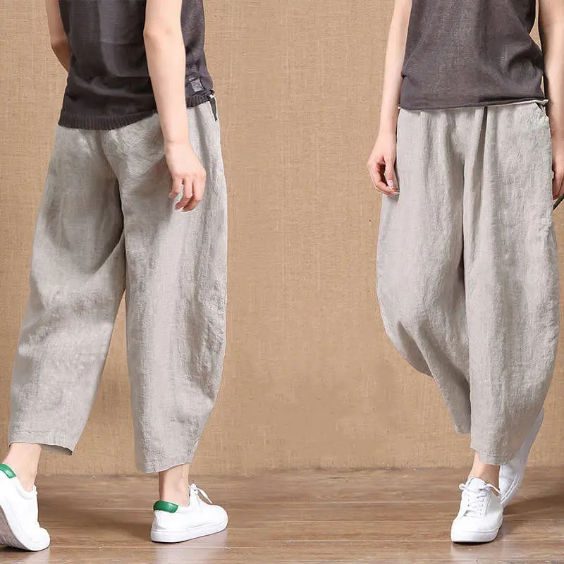 Women's Loose Fit Linen Pants with Elastic Waist