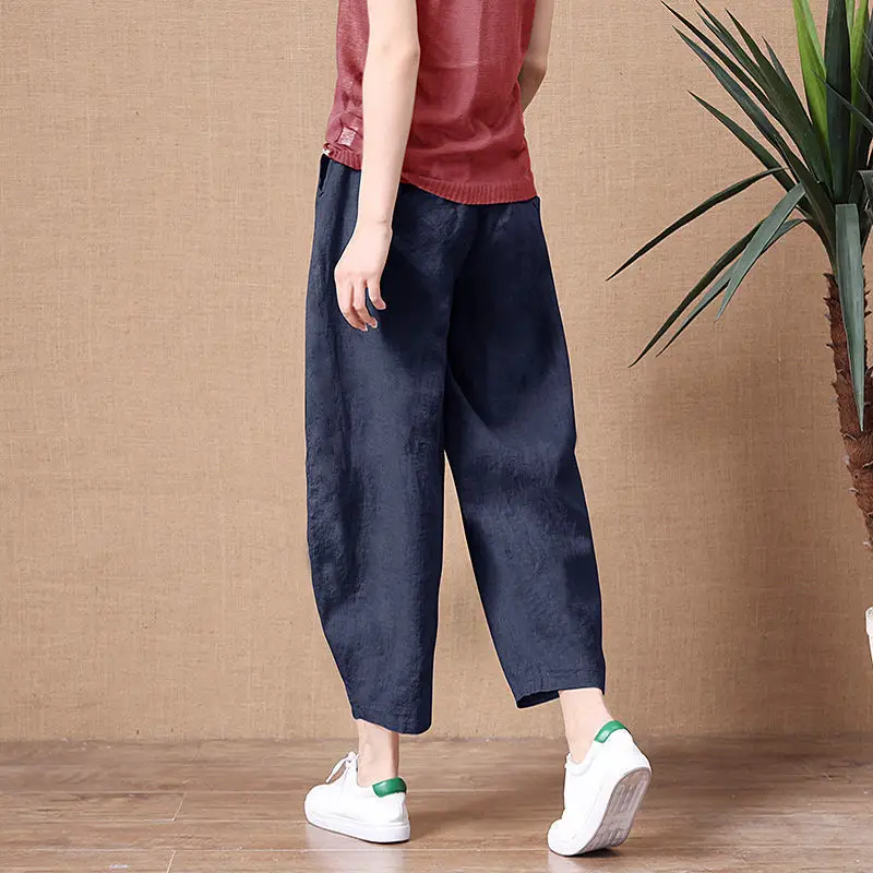 Women's Loose Fit Linen Pants with Elastic Waist - Image 8