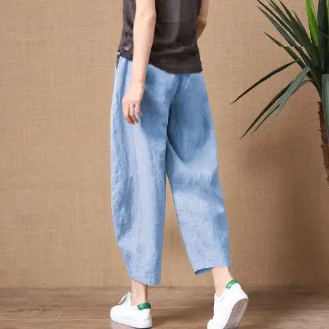 Women's Loose Fit Linen Pants with Elastic Waist - Image 9