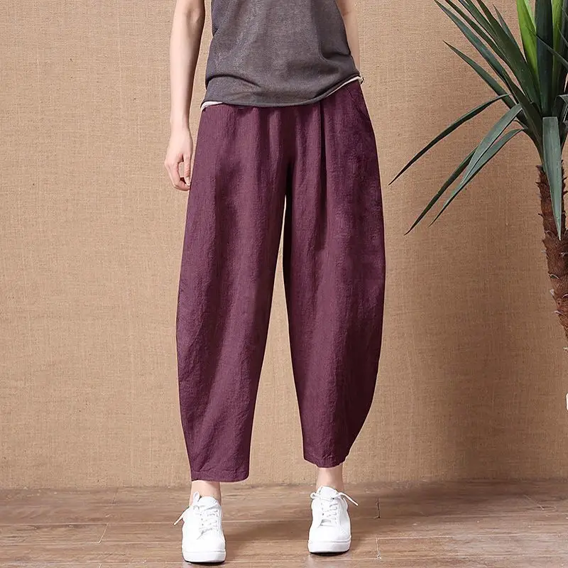 Women's Loose Fit Linen Pants with Elastic Waist - Image 10