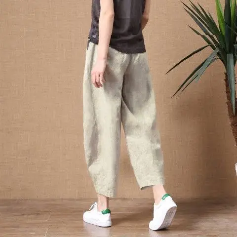 Women's Loose Fit Linen Pants with Elastic Waist - Image 11