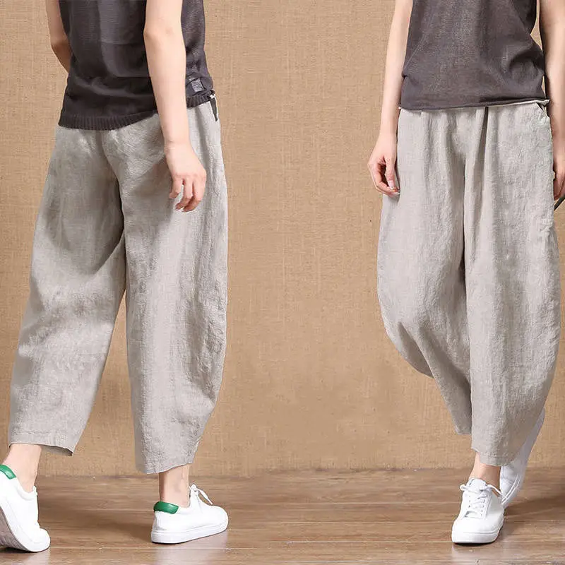 Women's Loose Fit Linen Pants with Elastic Waist — feature 1