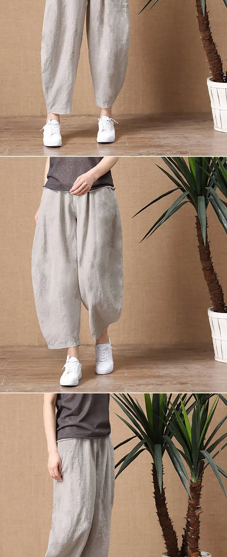 Women's Loose Fit Linen Pants with Elastic Waist — feature 5