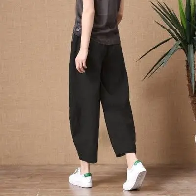 Women's Loose Fit Linen Pants with Elastic Waist - Image 2