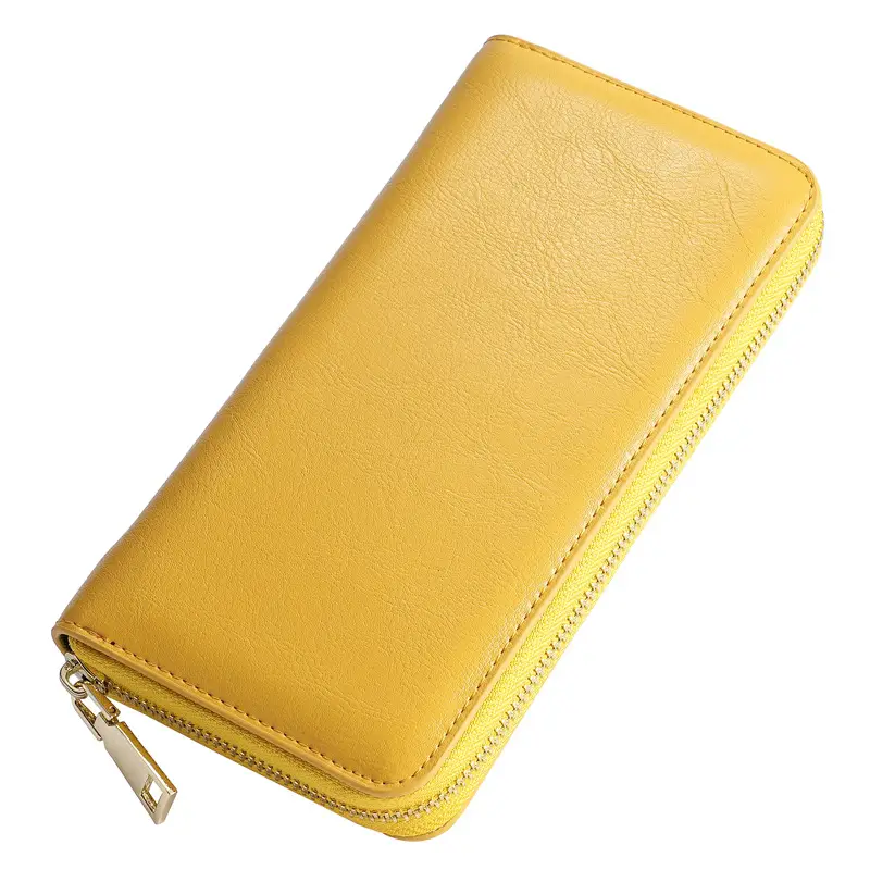 Cross-border spot new oil wax grain cowhide ladies zipper wallet long genuine leather large capacity handbag Long Fortune cloth