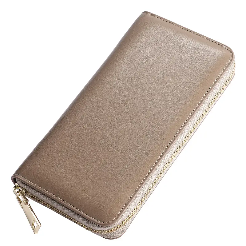 Cross-border spot new oil wax grain cowhide ladies zipper wallet long genuine leather large capacity handbag Long Fortune cloth