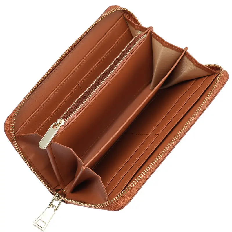 Cross-border spot new oil wax grain cowhide ladies zipper wallet long genuine leather large capacity handbag Long Fortune cloth