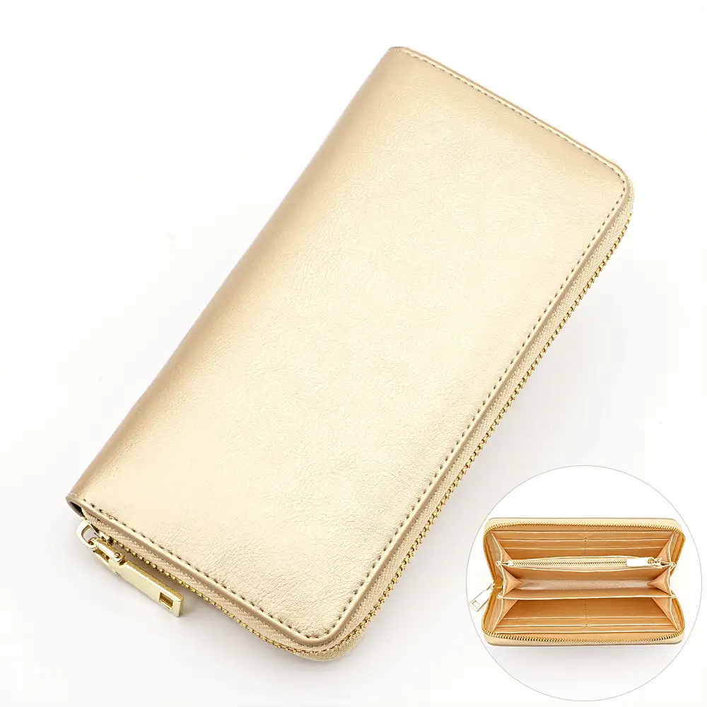 Cross-border spot new oil wax grain cowhide ladies zipper wallet long genuine leather large capacity handbag Long Fortune cloth