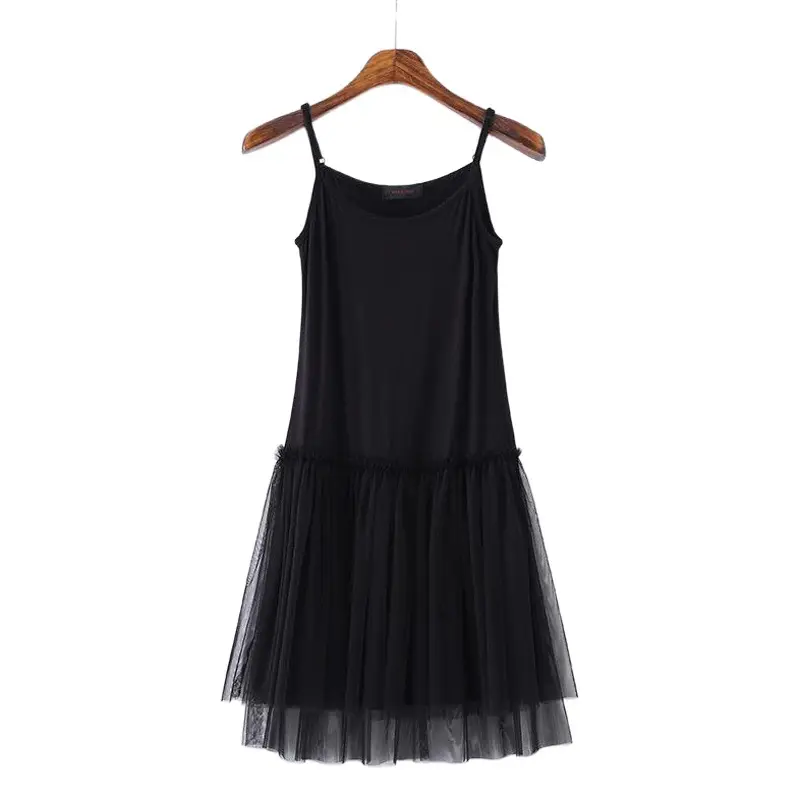 Grey Mesh Slip Skirt with Lace Trimmer