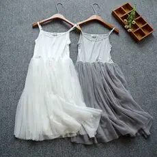 Grey Mesh Slip Skirt with Lace Trimmer — feature 9