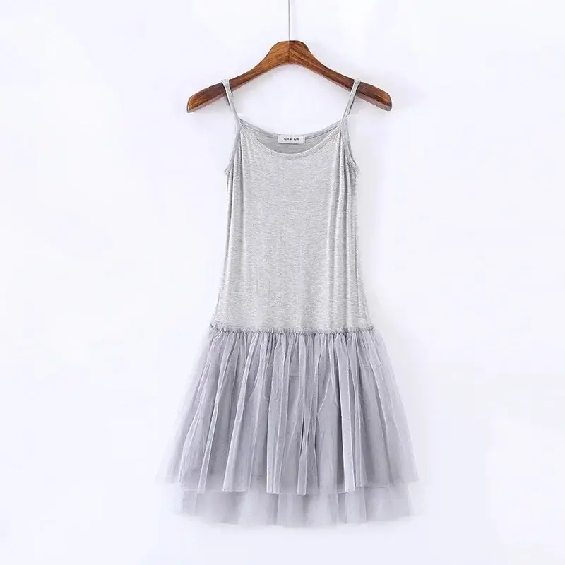 Grey Mesh Slip Skirt with Lace Trimmer - Image 3
