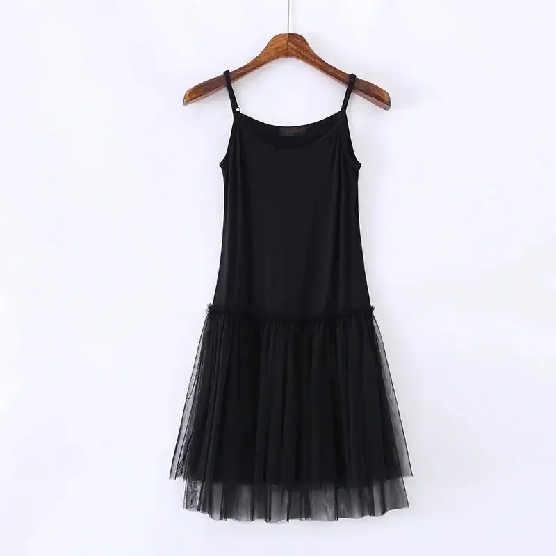 Grey Mesh Slip Skirt with Lace Trimmer - Image 4