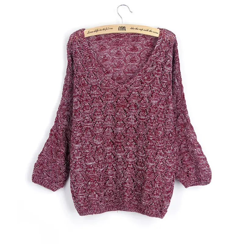 Women's Blue Knitted V-Neck Sweater with Batwing Sleeve - Image 5
