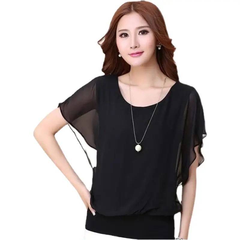 Blue Chiffon T-Shirt Plus Size Loose Fit