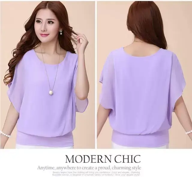 Blue Chiffon T-Shirt Plus Size Loose Fit — feature 13