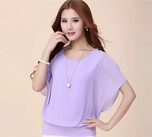 Blue Chiffon T-Shirt Plus Size Loose Fit - Image 2