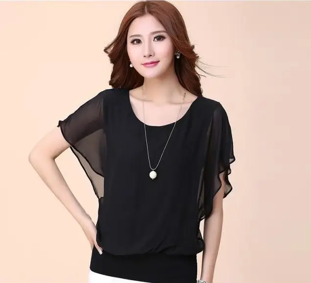 Blue Chiffon T-Shirt Plus Size Loose Fit - Image 3