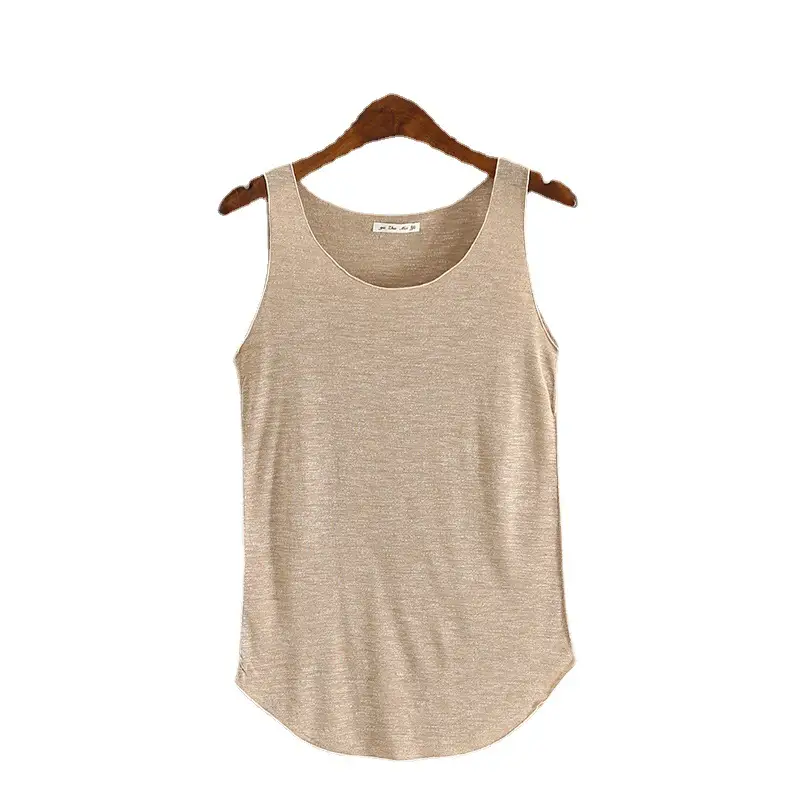 Summer Women's Grey Slub Cotton Vest with Wide Shoulder Strap - Image 16