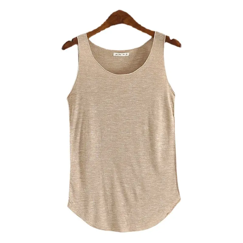 Summer Women's Grey Slub Cotton Vest with Wide Shoulder Strap