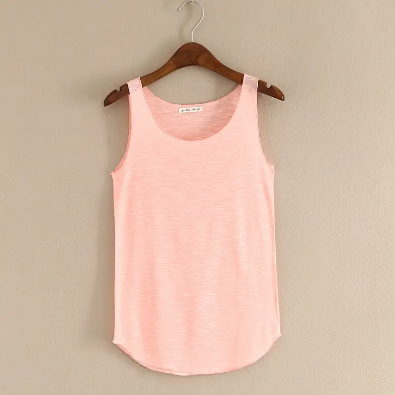 Summer Women's Grey Slub Cotton Vest with Wide Shoulder Strap — feature 10