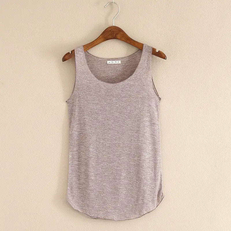Summer Women's Grey Slub Cotton Vest with Wide Shoulder Strap — feature 11