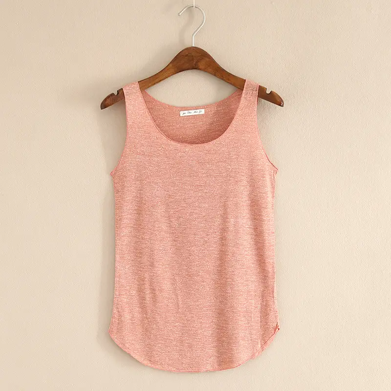 Summer Women's Grey Slub Cotton Vest with Wide Shoulder Strap — feature 12