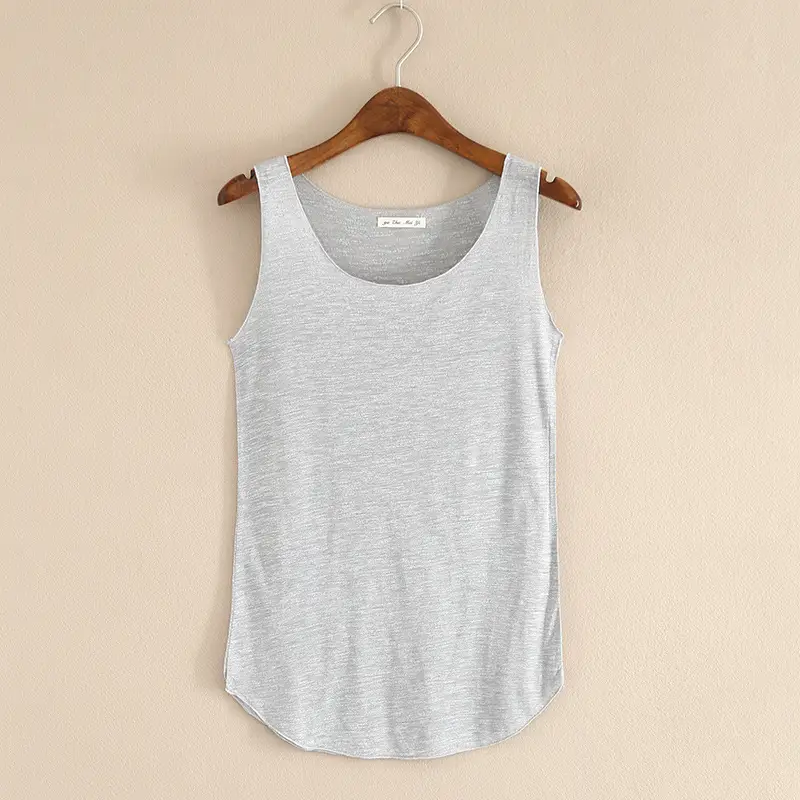 Summer Women's Grey Slub Cotton Vest with Wide Shoulder Strap — feature 16