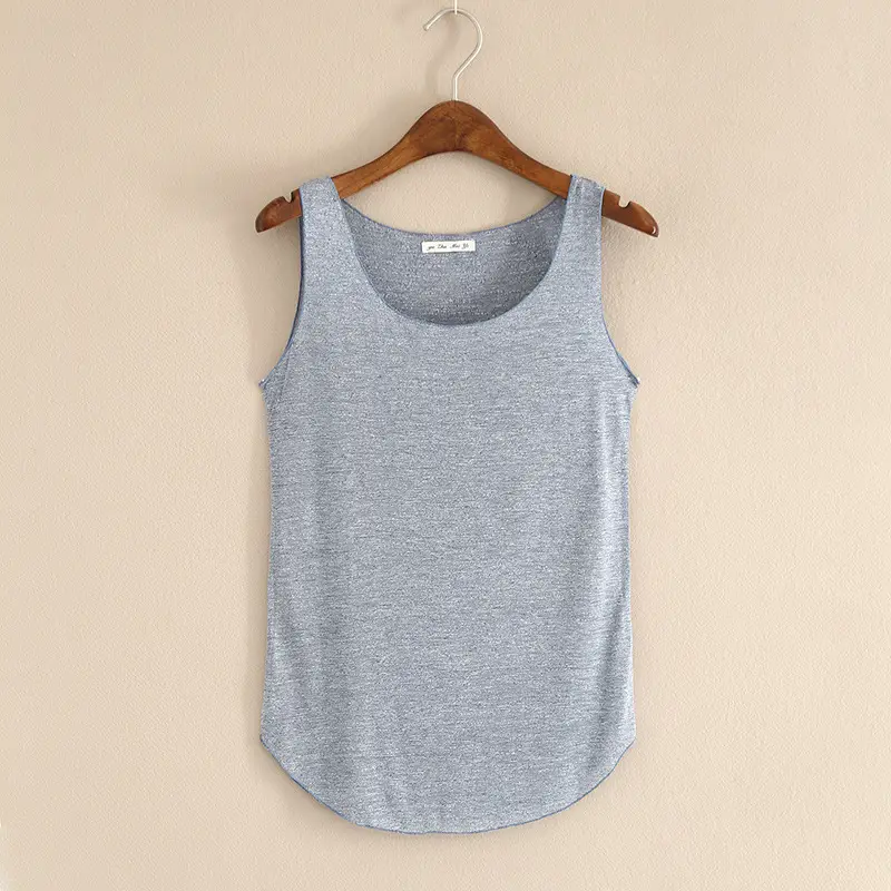 Summer Women's Grey Slub Cotton Vest with Wide Shoulder Strap — feature 17