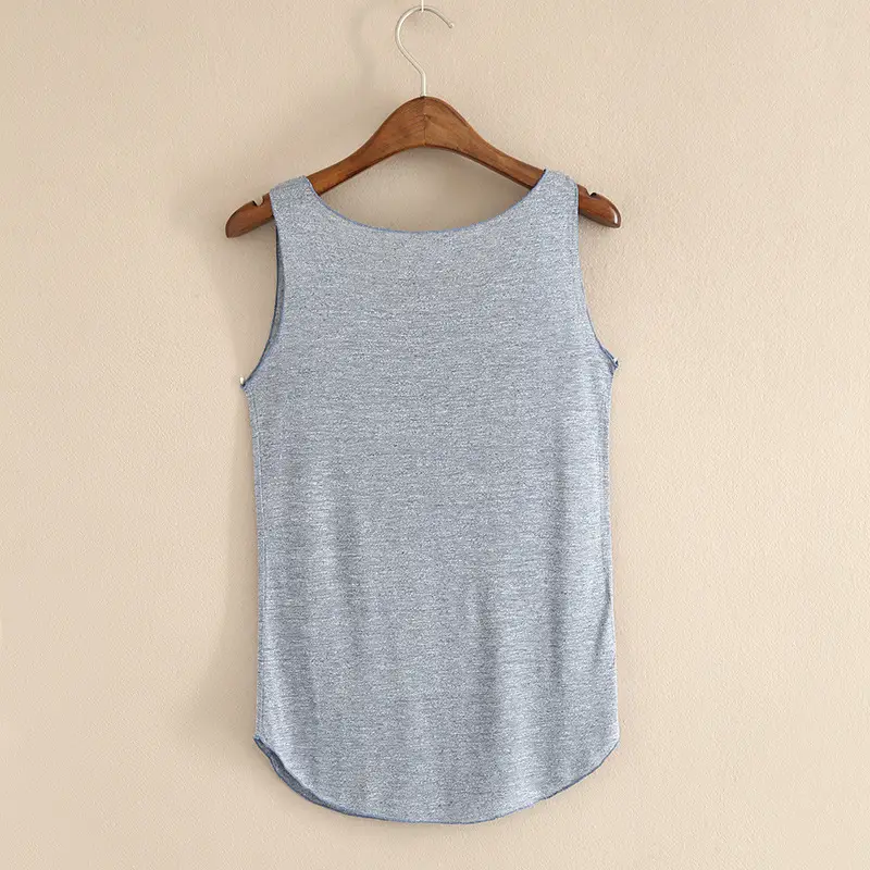 Summer Women's Grey Slub Cotton Vest with Wide Shoulder Strap — feature 18