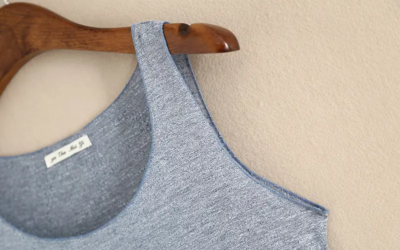 Summer Women's Grey Slub Cotton Vest with Wide Shoulder Strap — feature 19