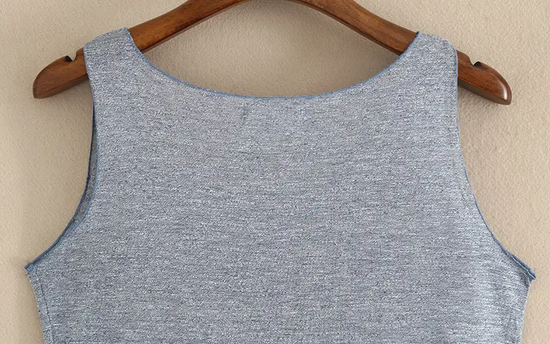 Summer Women's Grey Slub Cotton Vest with Wide Shoulder Strap — feature 22