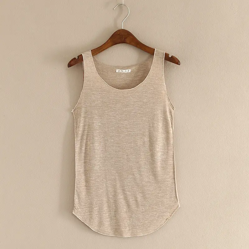 Summer Women's Grey Slub Cotton Vest with Wide Shoulder Strap — feature 6