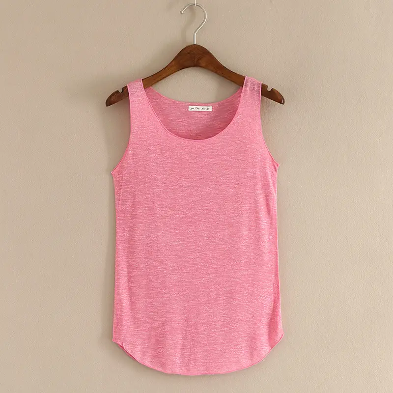 Summer Women's Grey Slub Cotton Vest with Wide Shoulder Strap — feature 9