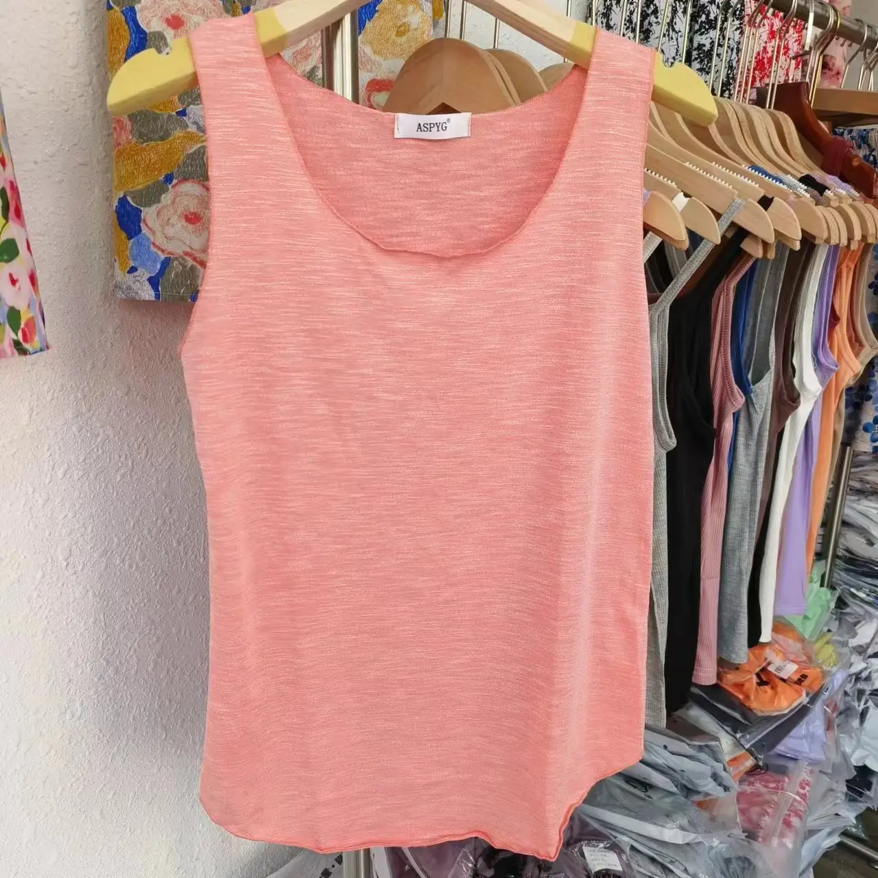 Summer Women's Grey Slub Cotton Vest with Wide Shoulder Strap - Image 13