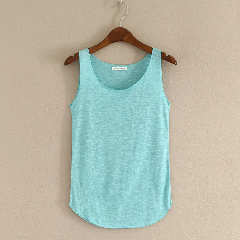 Summer Women's Grey Slub Cotton Vest with Wide Shoulder Strap - Image 2