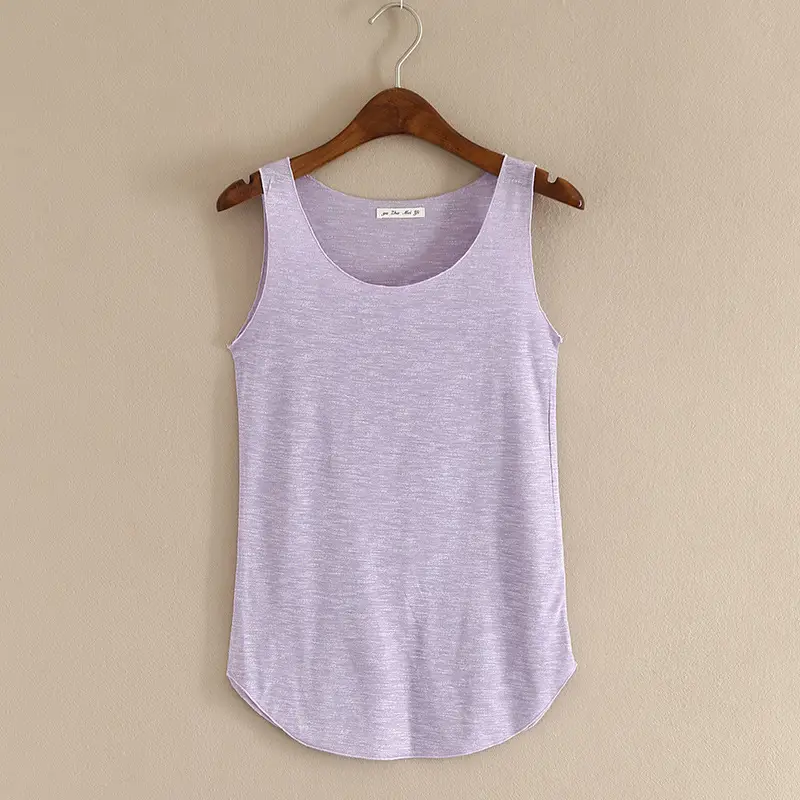 Summer Women's Grey Slub Cotton Vest with Wide Shoulder Strap - Image 5