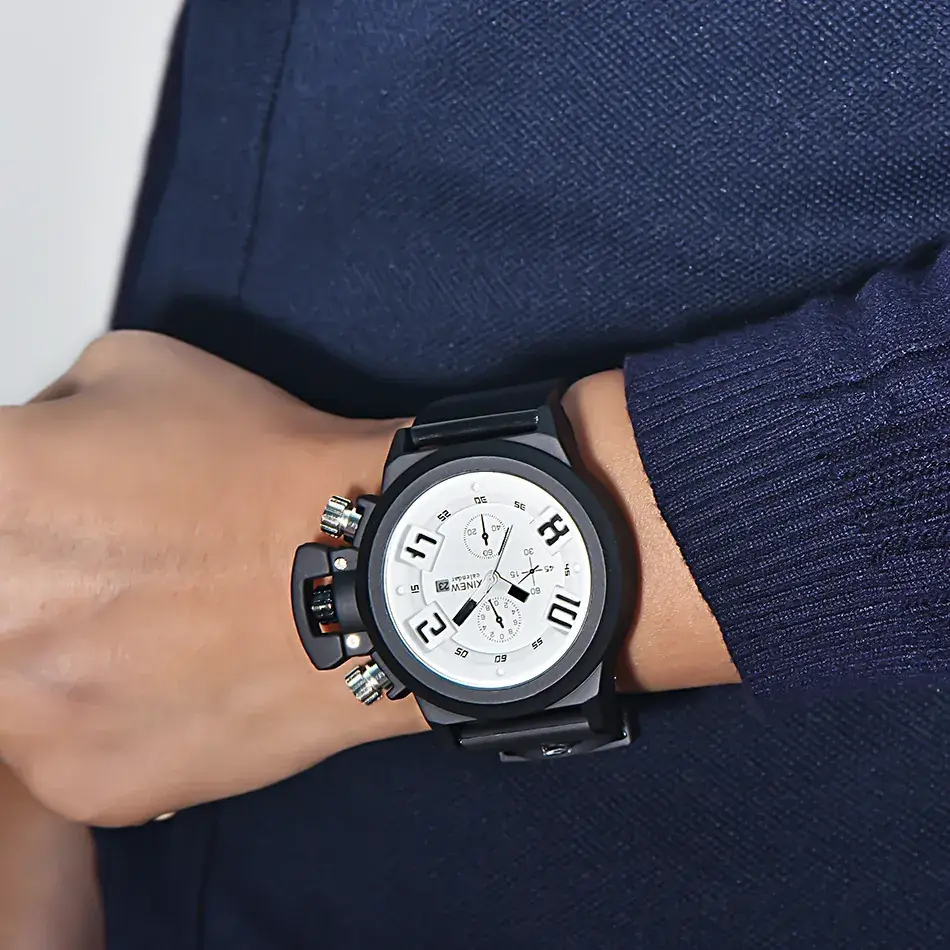 New Men's Black Quartz Watch with Red Dial & Rubber Strap - Image 10