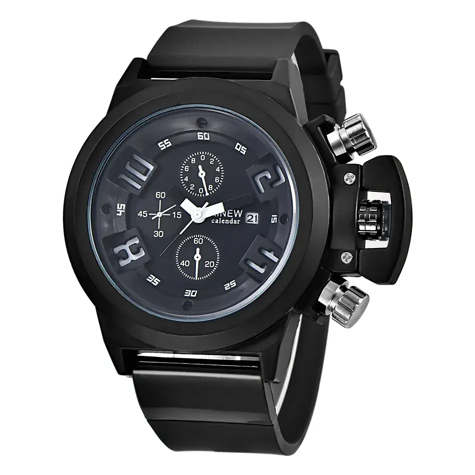 New Men's Black Quartz Watch with Red Dial & Rubber Strap - Image 11
