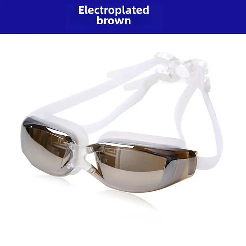 Genuine Flying Goggles Men's and Women's Large Frame Electroplated Myopia Swimming Glasses Flat Light Swimming Glasses Waterproof Anti-fog HD