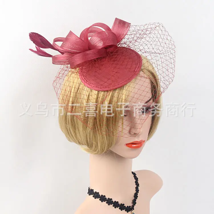 Bridal Feather Gauze Hat White European Hair Accessory - Image 4