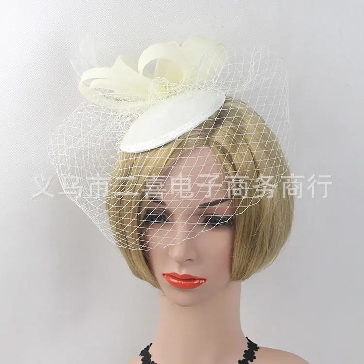 Bridal Feather Gauze Hat White European Hair Accessory - Image 2