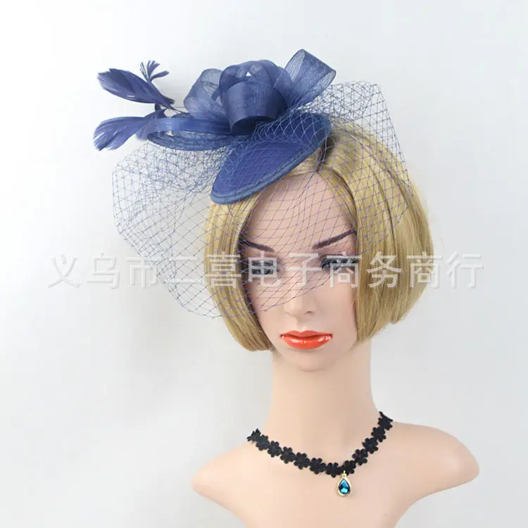 Bridal Feather Gauze Hat White European Hair Accessory - Image 3